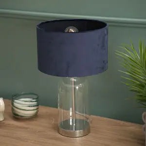 Glass Desk Lamp Silver / Navy