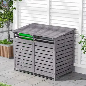 Grey Garden Spruce Wood Garbage Can Storage Shed with Anti Corrosion Paint