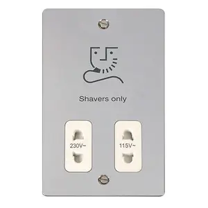 Flat Plate Polished Chrome Shaver Socket 115v/230v - White Trim - SE Home