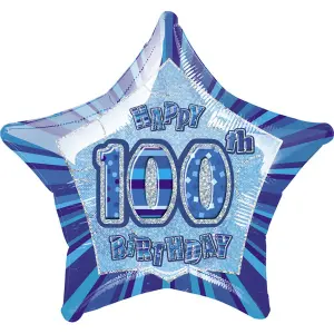 Unique Party Happy 100th Birthday Blue Star Foil Balloon Blue (One Size)