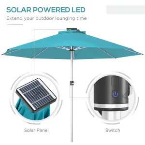 Outsunny Solar Patio Garden Parasol with Lights for Outdoor, Blue