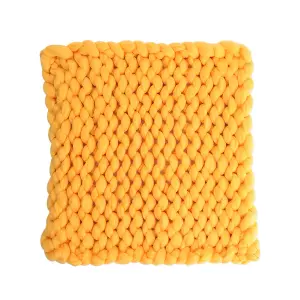 Light Yellow Soft Chunky Knitted Throw Blanket Sofa Bed Blanket Handwoven Home Decor 60cm L x 60cm W