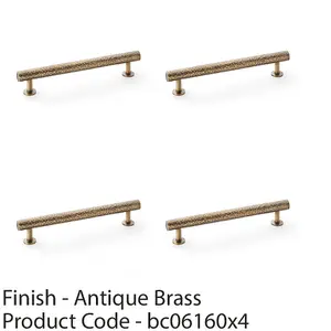 4 PACK - Hammered T Bar Pull Handle - Antique Brass - 160mm Centres SOLID BRASS Drawer