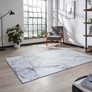 Ivory Gold Abstract Modern Rug Easy to clean Living Room Bedroom and Dining Room-150cm X 230cm