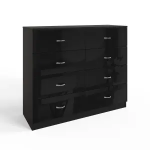 Black Gloss 8 Drawer Chest Of Drawers 4+4 Bedroom Furniture