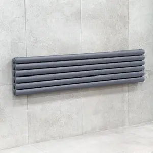 Kensington Grey Double Horizontal Radiator - 472x1200mm