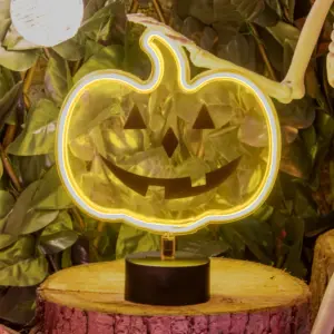 Global Gizmos LED Halloween Pumpkin Light / Bright Orange Neon Lamp / Battery Operated / Spooky Halloween Decoration