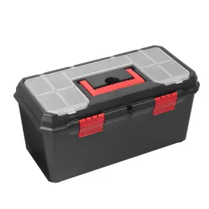 Hardys 19" Large Plastic Tool Box Organiser - 12 Compartment Tool Chest, Removable Tote Tray, Fixing & Fastenings Storage Case