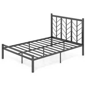 COSTWAY Metal Platform Bed w/ Branch-shaped Headboard Bed Frame Double Size