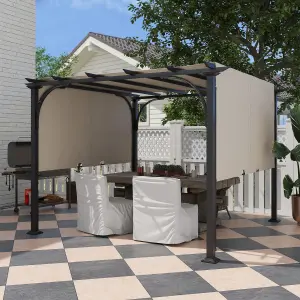 Outsunny Outdoor Retractable Pergola Garden Sun Shade Patio Canopy Shelter, Beige