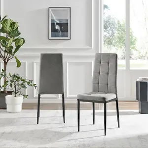 Furniturebox UK Dining Chair - 2x Paloma Grey Fabric Upholstered Dining Chair Black Legs - Contemporary Dining Kitchen Furniture