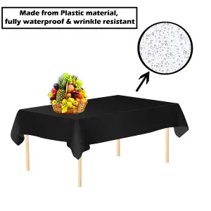 Black Plastic Table Cover, Disposable Wipe Clean Waterproof Tablecloth - 54"x108"