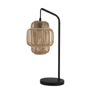 Lighting Collection Kilkeel Black Table Lamp With Bamboo Frame Shade