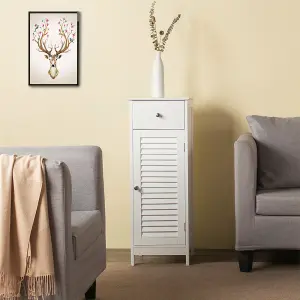 Yaheetech White Bathroom Floor Storage Cabinet with Drawer and Single Shutter Door