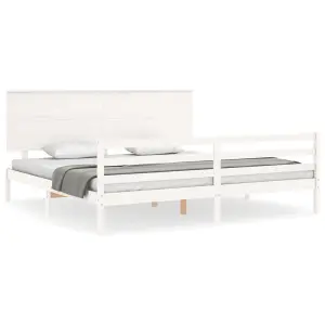 Berkfield Bed Frame with Headboard White 200x200 cm Solid Wood