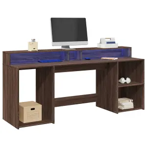 Berkfield Desk with LED Lights Brown Oak 200x55x91 cm Engineered Wood