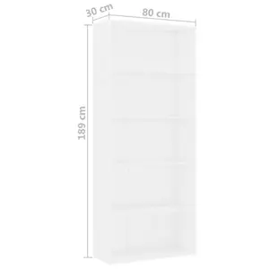 Rian Bookcase White / 189cm H x 80cm W x 30cm D