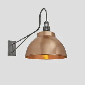 Industville Long Arm Dome Wall Light, 13 Inch, Copper, Pewter Holder