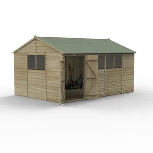 Beckwood 15x10 Reverse Apex Shed - 6 Windows - Double Door