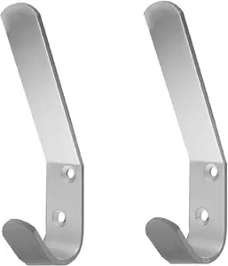 Dzina Aluminium Double Hat and Coat Hooks - 10 Pack Dress Robe Garment Hangers Hook 125mm x 4mm - Screws Included - Pack of 10