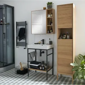 GoodHome Avela Tall Matt Oak Veneer Single Wall-mounted Bathroom Cabinet (H)170cm (W)40cm