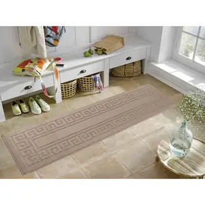 Millfield Greek Key Door Mat Beige / 60cm W x 220cm L