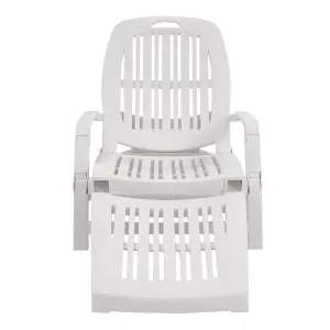 Outdoor Foldable White Plastic Lounge Chair Recliner with Wheels