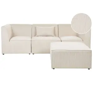 3 Seater Modular Jumbo Cord Sofa with Ottoman Beige LEMVIG