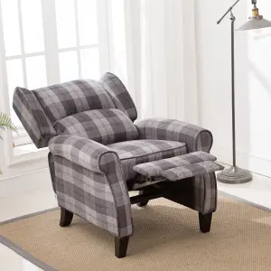 Eaton Wing Back Fireside Check Fabric Recliner Armchair Sofa Chair Reclining Cinema (Charcoal)