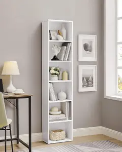 VASAGLE Bookcase, Bookshelf with 6 Shelves, Shelving Rack, for Living Room, Study, Office, Bedroom, Modern Style, Cloud White