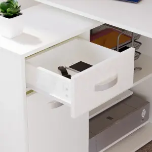 Vida Designs Longton White Adjustable L-Shaped Computer Desk with Shelves, Drawer and Door