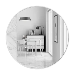 White Round Wall Mounted Framed Bathroom Mirror 50 cm