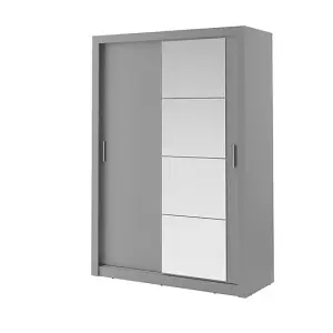 Lux IV Sliding Door Wardrobe W1500mm H2150mm D600mm - Modern Grey with Mirrored Accent