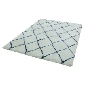 Cream Blue Geometric Shaggy Luxurious Modern Jute Backing Rug for Living Room Bedroom and Dining Room-80cm X 150cm