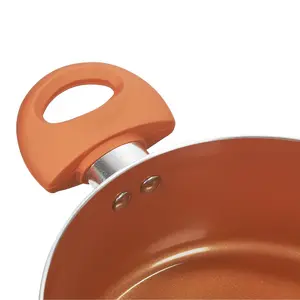 URBN-CHEF 24cm Width Copper Non Stick Ceramic Induction Casserole Dish Stockpot Pot Soup Stew Pan Glass Lid