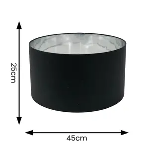 ValueLights Reni Large Black Fabric with Metallic Chrome Silver Inner Drum Ceiling Lamp Shade