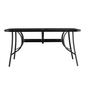 Black Rectangular Garden Tempered Glass Marble Coffee Table with Umbrella Hole 150cm