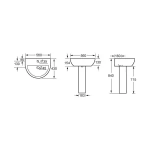 Rinse Bathrooms 550mm White Bathroom Ceramic Basin Sink & Full Pedestal