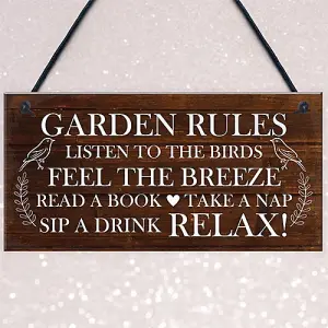 Red Ocean Garden Rules Sign Novelty Hanging Plaque Summer House Sign Garden Shed Sign Friendship Gift