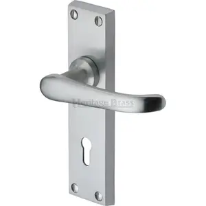 Heritage Door Handle Lever Lock Windsor Design (Set of 2) Satin Chrome