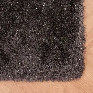 Charcoal Plain Shaggy Modern Sparkle Rug for Bedroom Living & Dining Room - 160cm X 225cm (5ft. 2in. X 7ft. 4in.)