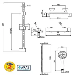 Aquarius RainLux Easy-Fit Round Thermostatic Bar Shower Valve and Kit Matt Black