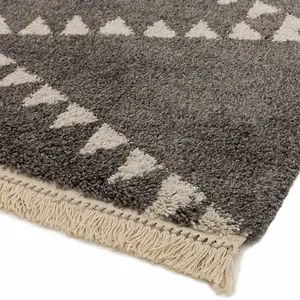 Charcoal Geometric Shaggy Kilim Luxurious Modern Moroccan Rug For Dining Room Bedroom & Living Room-120cm X 170cm