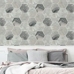 Arthouse Marbled Hex Charcoal/Rose Gold Wallpaper