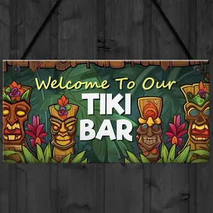 Red Ocean Tiki Bar Hanging Bar Pub Plaque Welcome Sign Cocktails Beach Decoration Sign Friendship Gift For Men Women