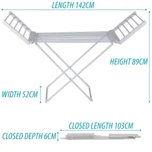 Homefront Electric Heated Clothes Horse Rail Airer Dryer 220W - Indoor Portable Free Standing - Energy Efficient, Low Energy