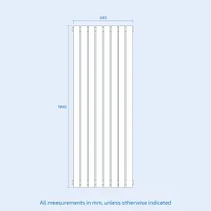 Nes Home 1800 x 480 mm Central Connection Vertical Designer Radiator White Double Oval Tube