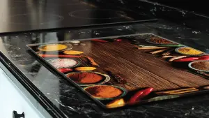 ALLboards Glass Chopping Board SPICES ORIENTAL Wood Plank 30x40cm Cutting Board Splashback Worktop Saver for Kitchen