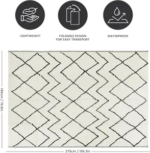 Extra Large Garden Outdoor Rug For Patio, Black & Cream Chevron Waterproof Garden Rug 180 x 270cm