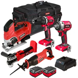 Excel 18V Cordless 5 Piece Tool Kit with 2 x 4.0Ah Batteries & Charger in Bag EXL5171